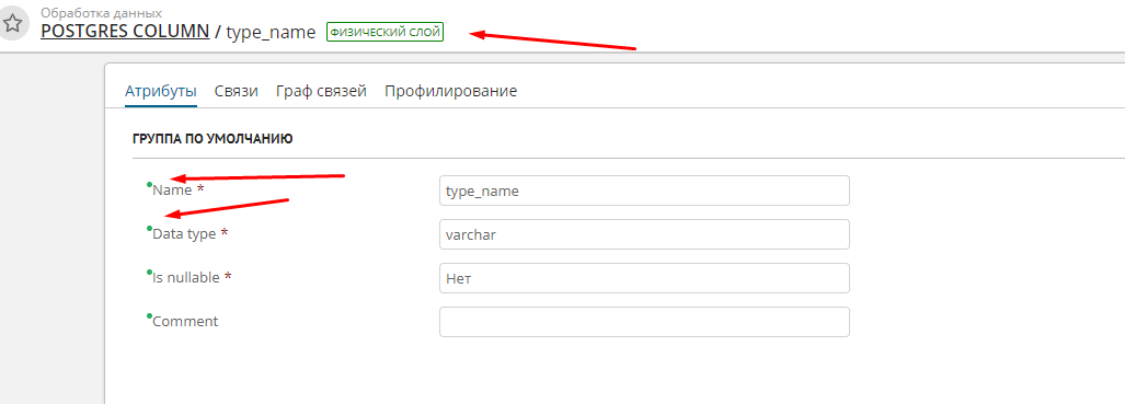 Пример отображения атрибутов, принадлежащих к физическому слою