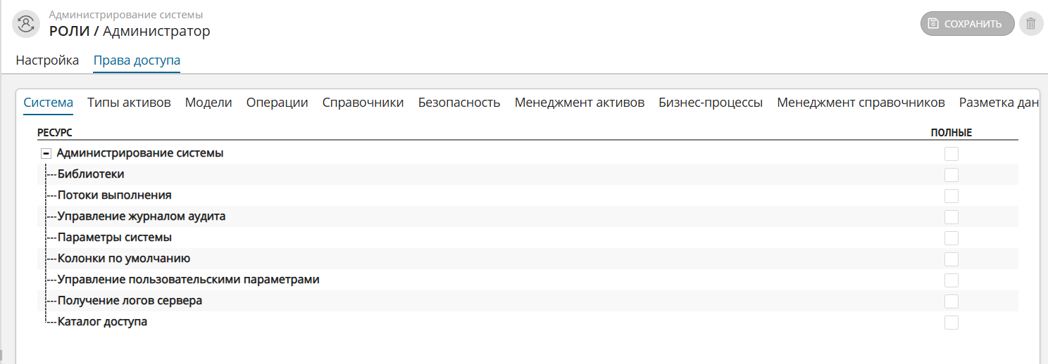 Пример настройки прав доступа