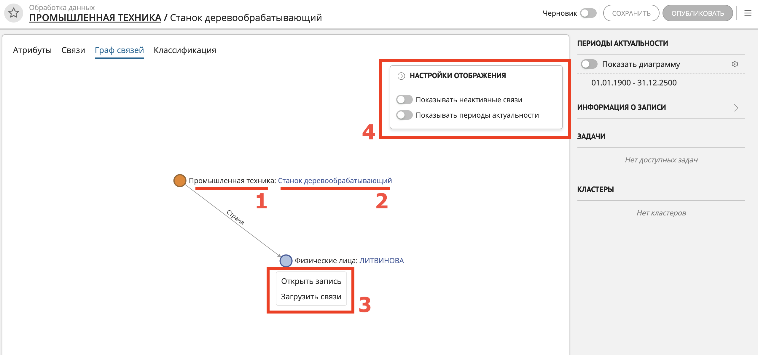 Карточка записи - вкладка "Граф связей"